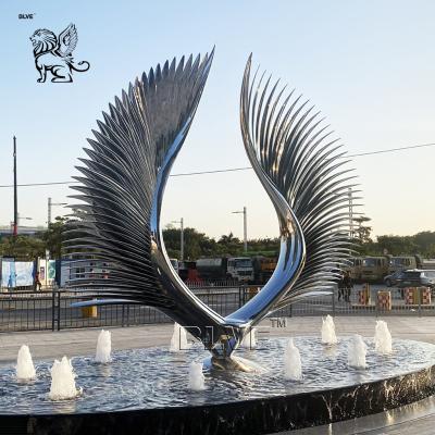 China BLVE Stainless Steel Angel Wings Sculpture Metal Abstract Modern Art Outdoor Hotel Water Fountains for sale