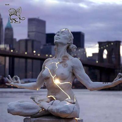 China BLVE Sitting Yoga Bronze Statue Metal Expansion Sculpture Naked Woman LED Luminous Famous Artist Modern Art Design for sale