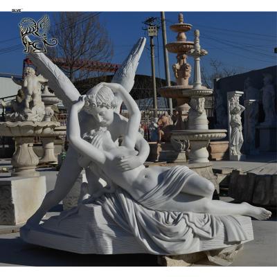 China BLVE White Marble Cupid and Psyche Statue Life Size Angel Stone Sculpture Handcarved Greek Love God Garden Decoration for sale