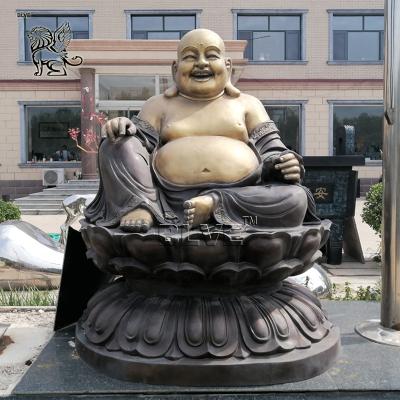 China BLVE Bronze Laughing Buddha Statue Metal Big Belly Sitting Lucky Happy Buddha Copper Sculpture Life Size Buddhism for sale