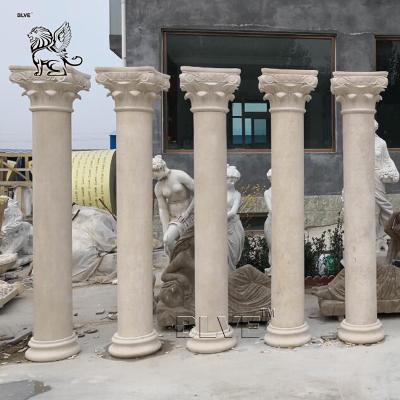 China BLVE Beige Marble Column Stone Round Pillar Design Large Hotel Hand Carved Luxury Villa Decorative for sale