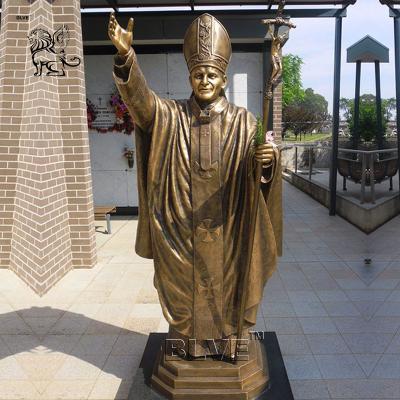 China BLVE Bronze Pope Saint St. John Paul II Statue Roman Catholic Religious Life Size Garden Decoration en venta