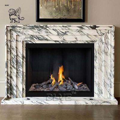 China BLVE White Marble Fireplace Surround Natural Stone Mantel Hand Carved Modern Indoor Decorative en venta
