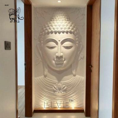 China BLVE White Marble Buddha Statue Stone Relief Sculpture 3D Wall Home Decor Indoor Porch Large Hand Carving en venta