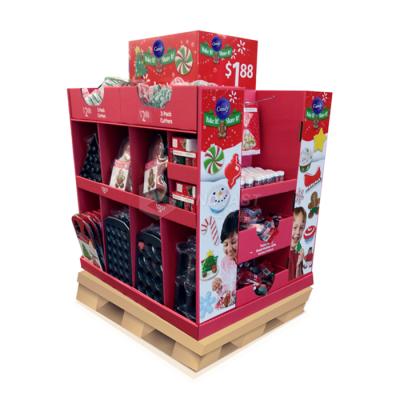 China Recyclable Material Free Custom Design Cheaper High Quality Recyclable Promotion Christmas Paper Pallet Display for sale