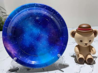 China Blue Starry Sky Round Hot Stamping Thanksgiving Paper Plates for sale