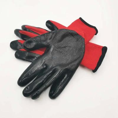 China Oil Resistant Nitrile Coated Construction Work Gloves Safety Nylon Nitrile Dipped Building Gloves 13G for sale