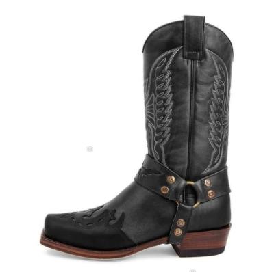 China Mid Length Embroidered Leather Boots With Buckle And Side Zipper For Warm Riding Boots for sale