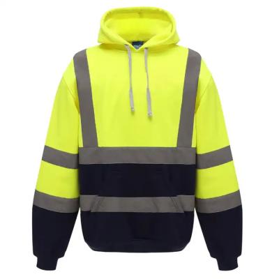China Construction Site Long Sleeve Plus Fleece Zipper Reflective Hoodie Outdoor Highlight Safety American Size Cardigan Coat for sale
