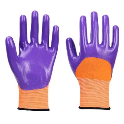 China Factory Price Wholesale Waterproof Wear Resistant Red Polyester Shell Nitrile Coated Hand Glove Safety for sale