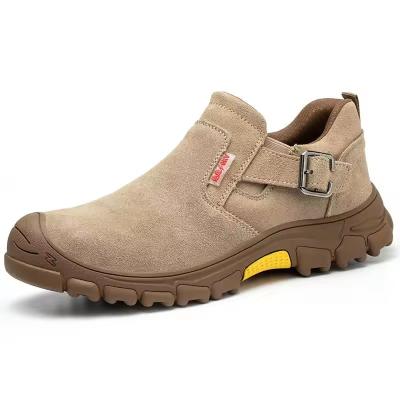 China OEM/ODM Venda a quente de calçados de trabalho de soldadores de couro sem renda de aço para calçados de segurança para homens à venda