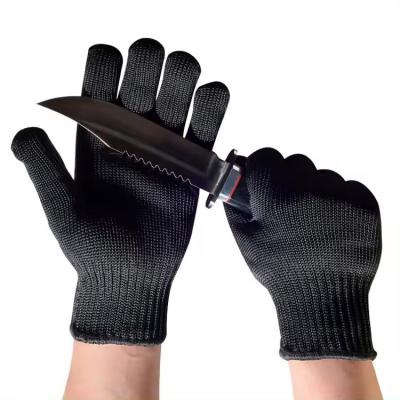 China Multipurpose Protection One Stainless Steel Wire Anti Cutting Gloves Level 5 Black Safety Work Gloves Te koop