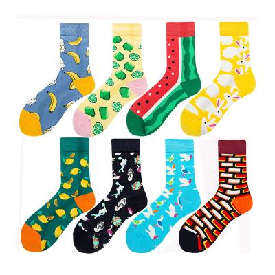 China Fashion logo cotton socks funny colorful food sporty custom crazy fruit socks men's happy crew socks for sale