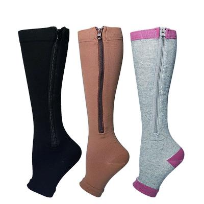 China QUICK DRY Nylon Wholesale Compression Stockings Like Crazy Custom Zipper Up High Open Toe Knee Socks For Women for sale