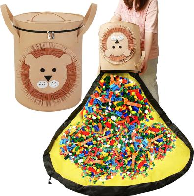 China New Viable Lego Felt Storage Bag Toy Play Mat 2 in 1 Drawstring Toy Storage Bag for sale