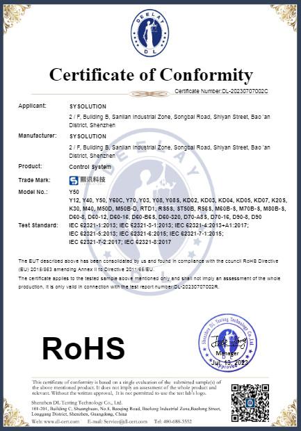 Certificate of Conformity-RoHS-Control System - Shenzhen Sysolution Cloud Technology Company Limited