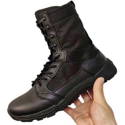 China Black Lace Up Combat Military Leather Boots Light Breathable Non Slip for sale