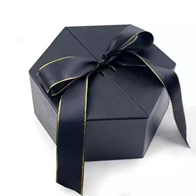China Chirstmas Wedding Anniversary Gift Boxes Cardboard Paper Hexagon With Ribbon for sale