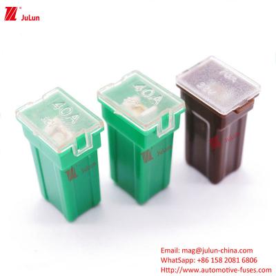 China Safety Square Car Fuses Small Insert Mini Medium Large Current 20A 30A 40A 50A 60A Short Long Foot 32V Fuse Box for sale