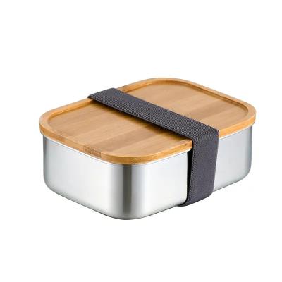 China Caixa Bento de aço inoxidável 304 caixa de almoço de tampa de bambu de 800 ml à venda