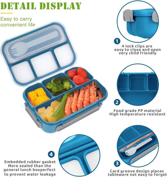 Quality 1300ml Plastic Bento Lunch Box Blue Food Grade Kids Bento Box for sale