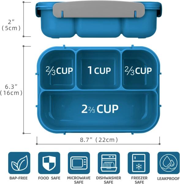 Quality 1300ml Plastic Bento Lunch Box Blue Food Grade Kids Bento Box for sale