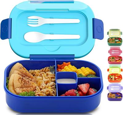 China Plastic 4 Compartment Lunch Containers 1300ML Food Safe With Cutlery for sale