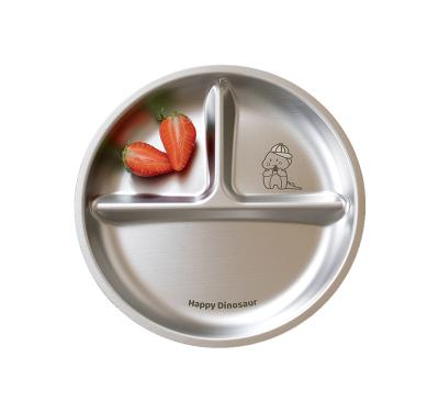 China Round Kids Dinner Plates 304 Stainless Steel 3 Compartment Plates for sale