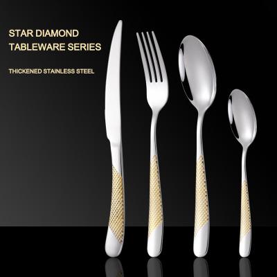 China Star Diamond Stainless Steel Flatware Sets Luxurious Embossed Pattern for sale