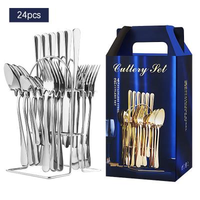 China ODM Stainless Steel Silverware Set 24 Piece Cutlery Set With Storage Rack for sale