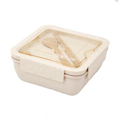 China Rectángulo Bento Box Contenedor de comida de plástico de trigo paja con cubiertos en venta