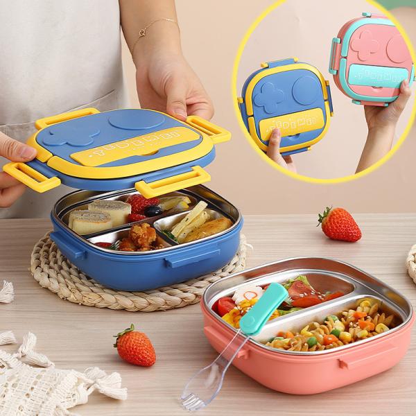 Quality Stainless Steel Metal Bento Lunch Box Blue Kids Bento Box With Spoon for sale