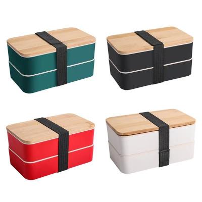 China Wheat Straw Plastic Bento Lunch Box Double Layers Bento Plastic Container for sale