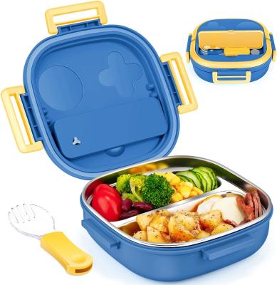 China Stainless Steel Metal Bento Lunch Box Blue Kids Bento Box With Spoon for sale