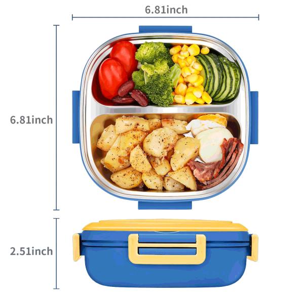 Quality Stainless Steel Metal Bento Lunch Box Blue Kids Bento Box With Spoon for sale