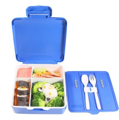 China Flip Top Handle Seal Plastic Bento Lunch Box Portable Leak-Proof Blue for sale