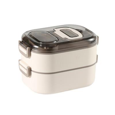 China Food-Grade PP Plastic And Stainless Steel Bento Box Stackable Leak-Proof Double Layer for sale