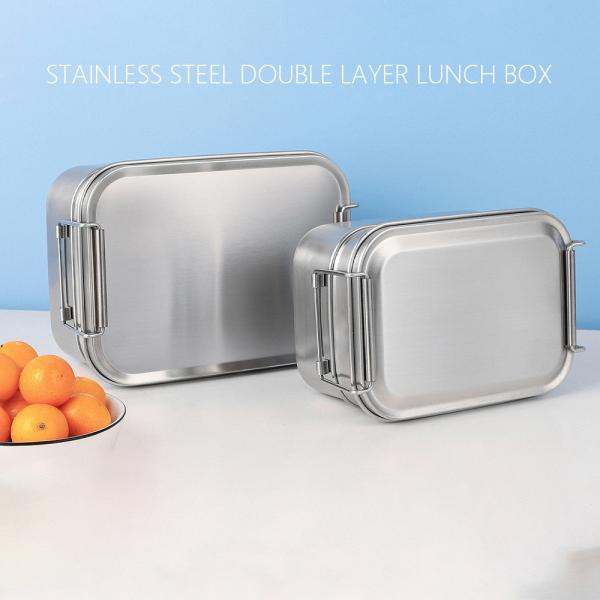 Quality 304 Stainless Steel Metal Bento Lunch Box With Double Layer And Two Capacity for sale