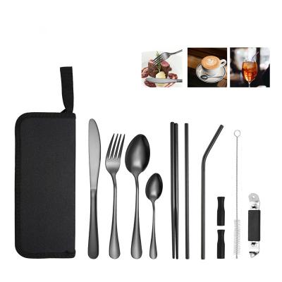 China Portable Travel Stainless Steel Cutlery Set, Reusable With A Case For Fixing Tableware 11  Pieces for sale
