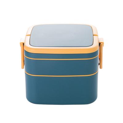 China Double-Layer Portable Plastic Bento Lunch Box With Lid 1000ML Rectangular Blue Te koop