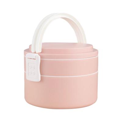 中国 Double-Layer Pink Portable Plastic Bento Lunch Box With Lid 1400ML Round 販売のため
