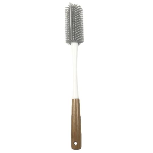 Quality OEM Custom Kitchen Tool Bamboo Handle Dish Brush With TPR Scraper for sale