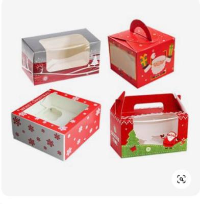 China ISO9001 Offset Printing Transparent Window Christmas Cake Box With Handle for sale