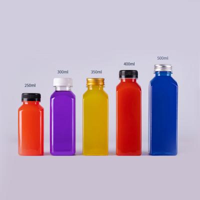 China Square Plastic Beverage Bottles 16 Oz Juice With Caps For Coffee Smoothies Juice for sale
