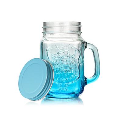 China ODM Coloured Glass Coffee Cups 16 Oz Mason Jar Straw Lid Wide Mouth for sale