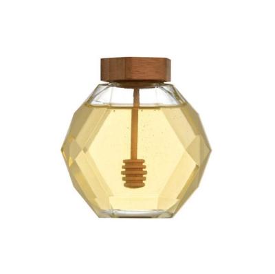 China 500g Honey Bottle Honey Glass Storage Bottles Wooden Lids for sale