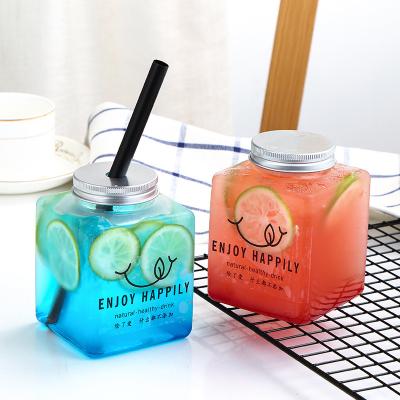 China ISO14001 500ml Square Plastic Beverage Bottles Bubble Tea And Soda for sale