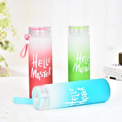 China 400ml Colored Frosted Glass Water Bottle Borosilicate Portable reusable for sale
