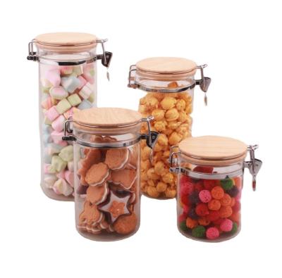 China 1L 1.35L 1.6L Large Clear High Borosilicate Glass Jar Bamboo Lid Washable Reusable for sale