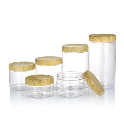 China Clear PET Plastic Jar 80ml 100ml 120ml 150ml 200ml 250ml With Bamboo Lid for sale